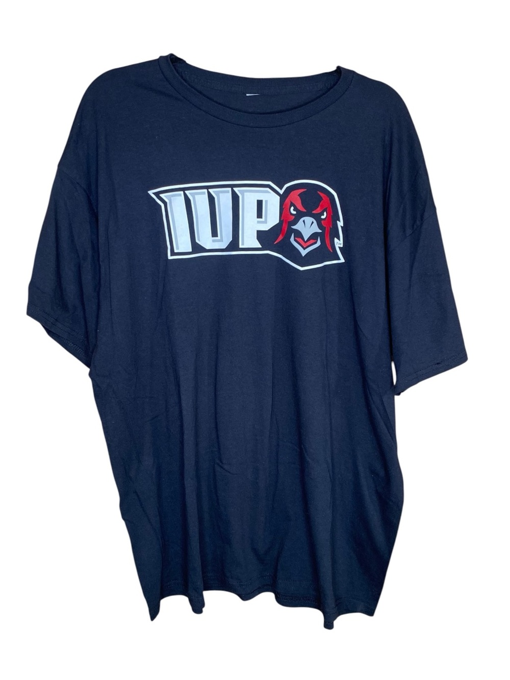 IUP Indiana Unversity Tee Short Sleeve Black Red Crimson Hawk Logo Mens Size XL